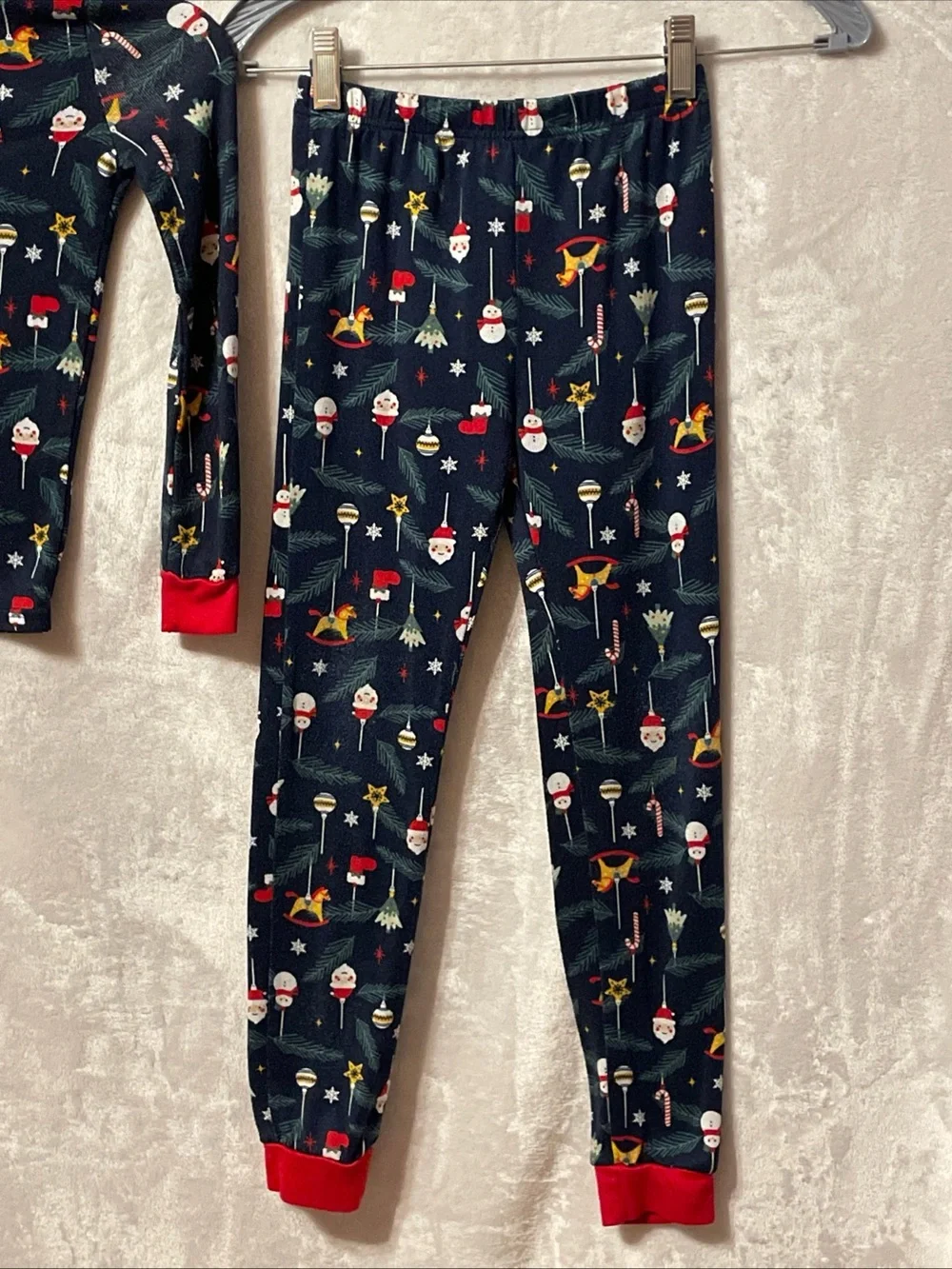 Kids Navy Holiday Pajama Set with Red Trim